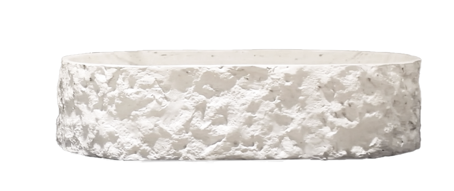 Medunjess 23" Oval Modern Chiseled Rock Face Above-Counter Bathroom Vanity Basin - Off-White Travertine Look