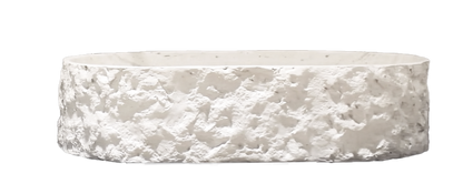 Medunjess 23" Oval Modern Chiseled Rock Face Above-Counter Bathroom Vanity Basin - Off-White Travertine Look