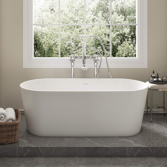 Medunjess 63'' Freestanding Tub Solid Surface Deep Freestanding Soaking Bathtub