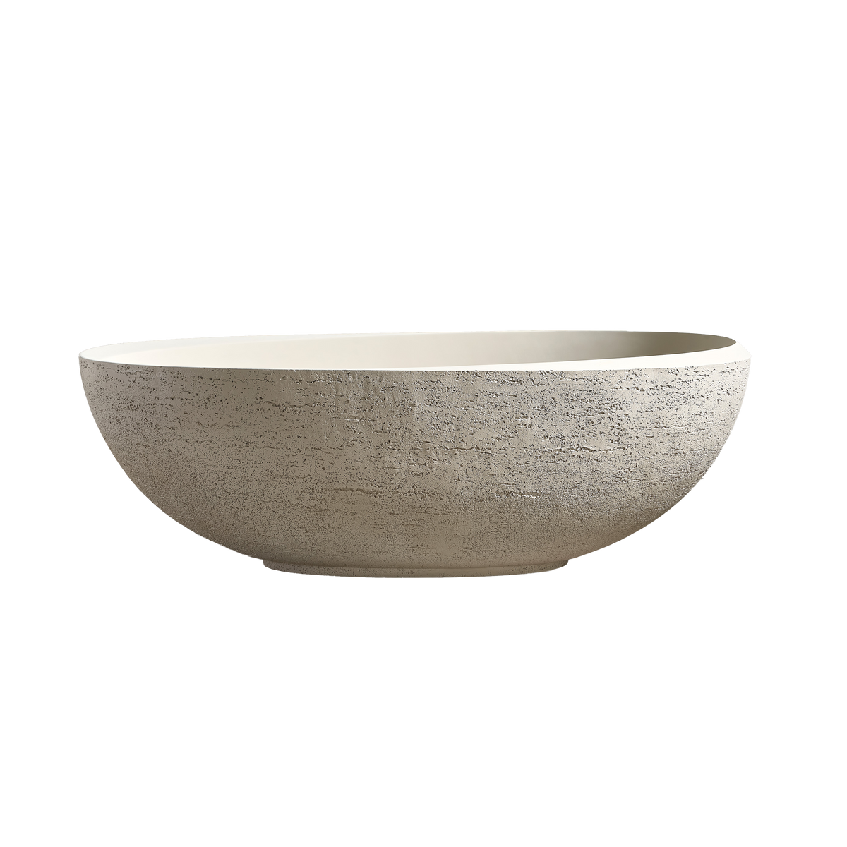 Medunjess 67" Linen Travertine Solid Surface Freestanding Bathtub – Warm Beige Organic Stone Soaking Tub