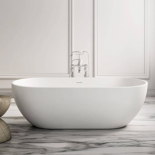 Medunjess 69" Freestanding Soaking Bathtub Solid Surface Stone Resin Soaking Tubs