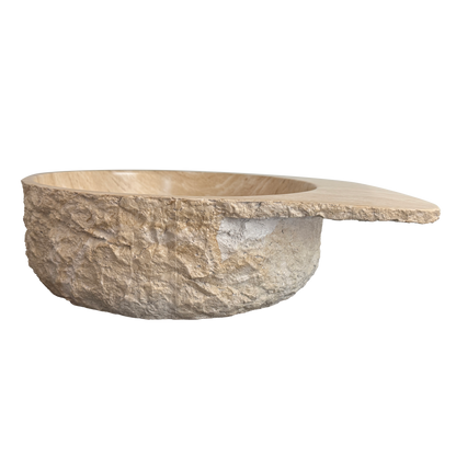 Medunjess 20" Natural Rock-Textured Solid Surface Vessel Sink, Beige Travertine Pattern Above