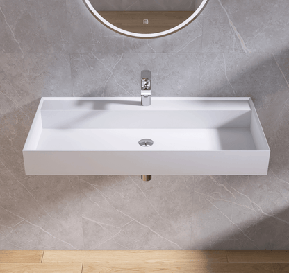 Medunjess 39'' Floatis Wall Mounted Bathroom Sink Solid Surface Sink