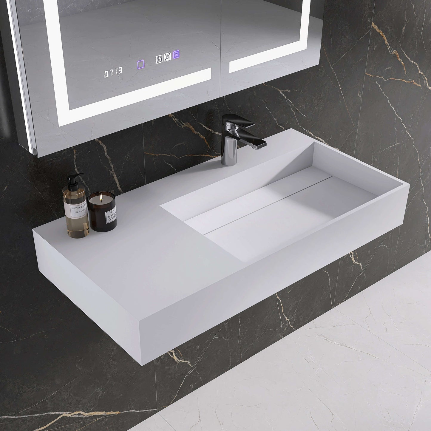 Medunjess 36'' Synclinal Wall Mounted Bathroom Sink Solid Surface Sink