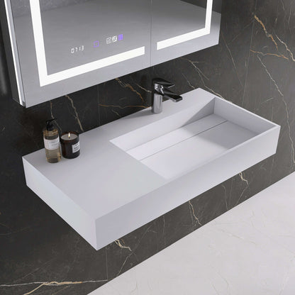 Medunjess 36'' Synclinal Wall Mounted Bathroom Sink Solid Surface Sink