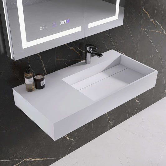 Medunjess 36'' Synclinal Wall Mounted Bathroom Sink Solid Surface Sink