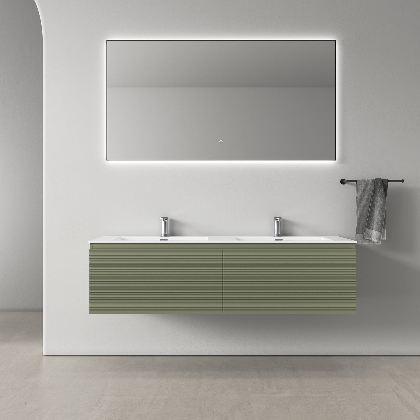 Medunjess 60" Wall-Mounted Green PVC Bathroom Vanity with Double Sink