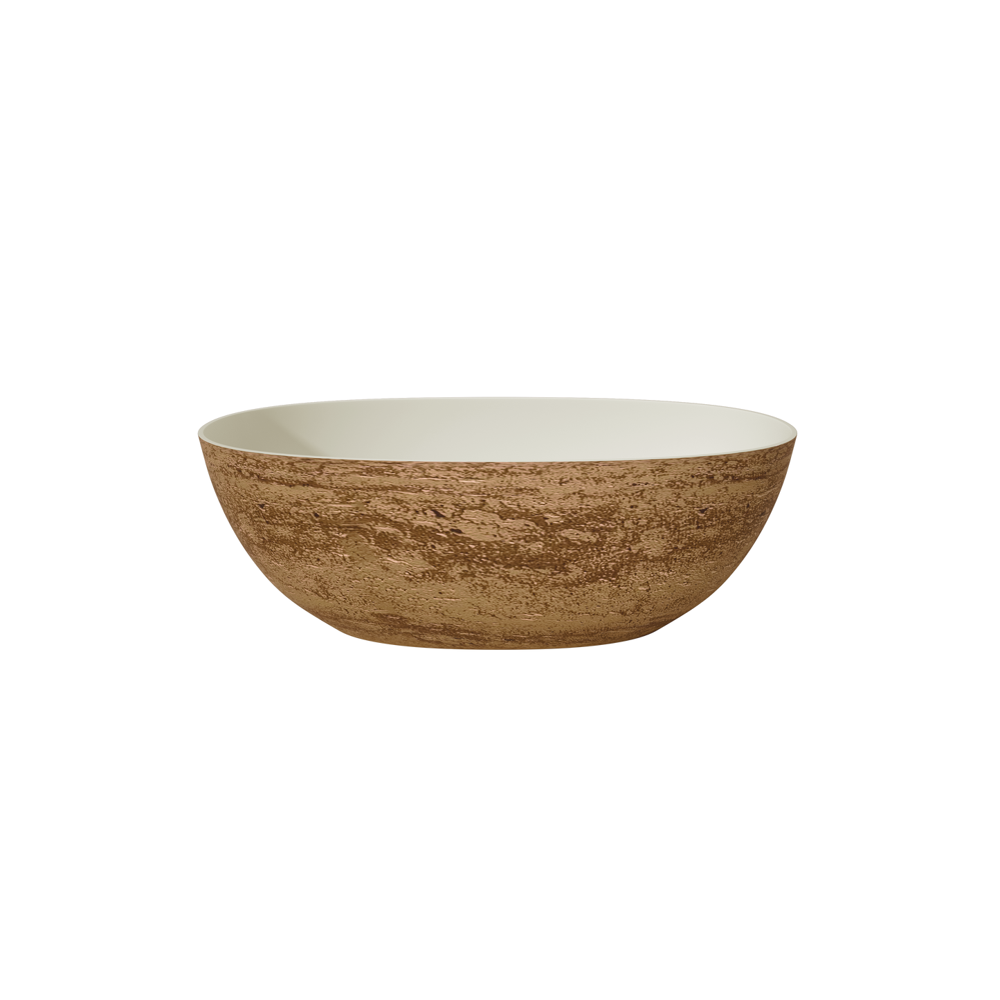 MEDUNJESS 63" Minimalist Travertine Solid Surface Boat-Shaped Freestanding Bathtub