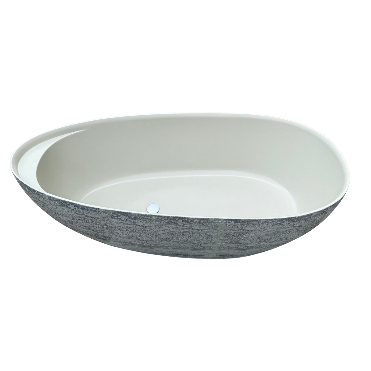 Medunjess 67" Travertine Freestanding Stone Soaking Bathtub - Armani Grey Travertine Exterior & Warm Beige Interior