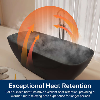 Medunjess 67'' Freestanding Soaking Bathtub Solid Surface Soaking Tubs in Matte Black
