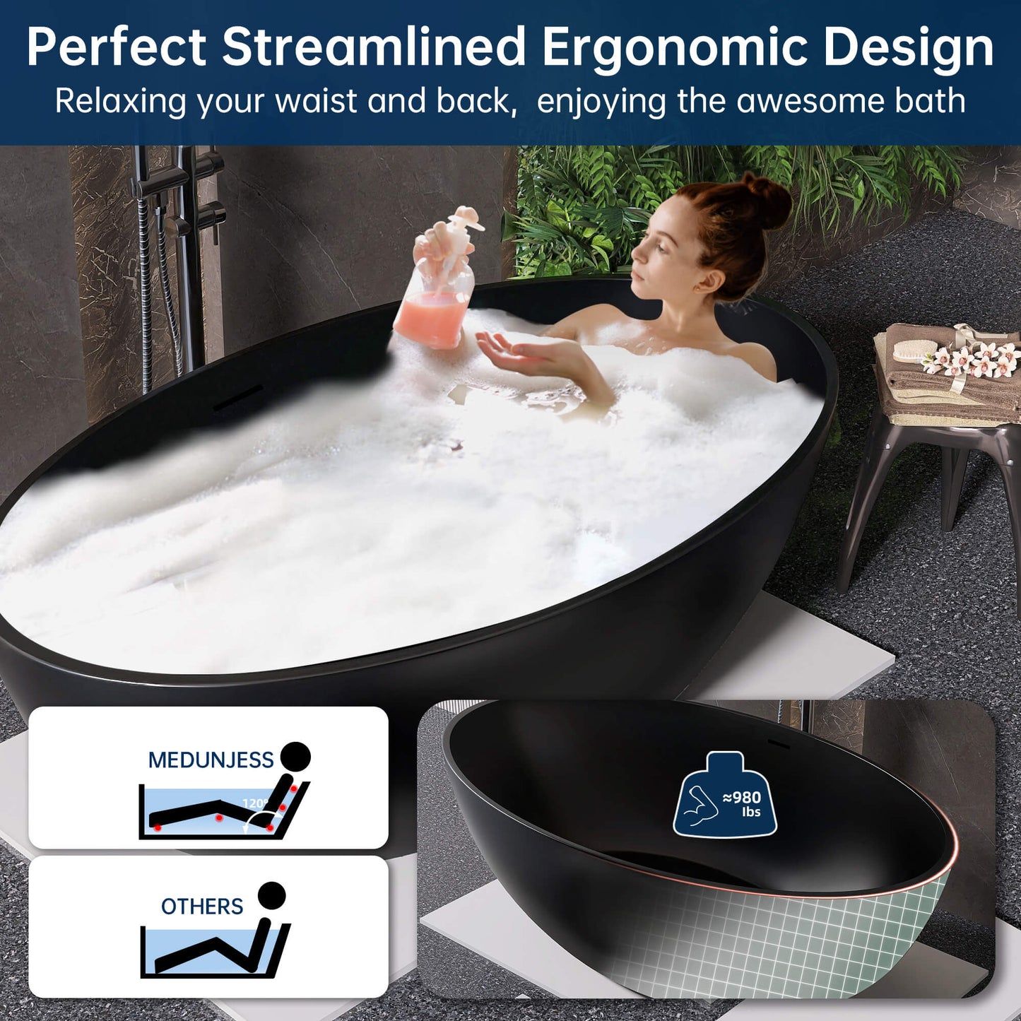 Medunjess 67'' Stone Resin Solid Surface Matte Flatbottom Freestanding Bathtub