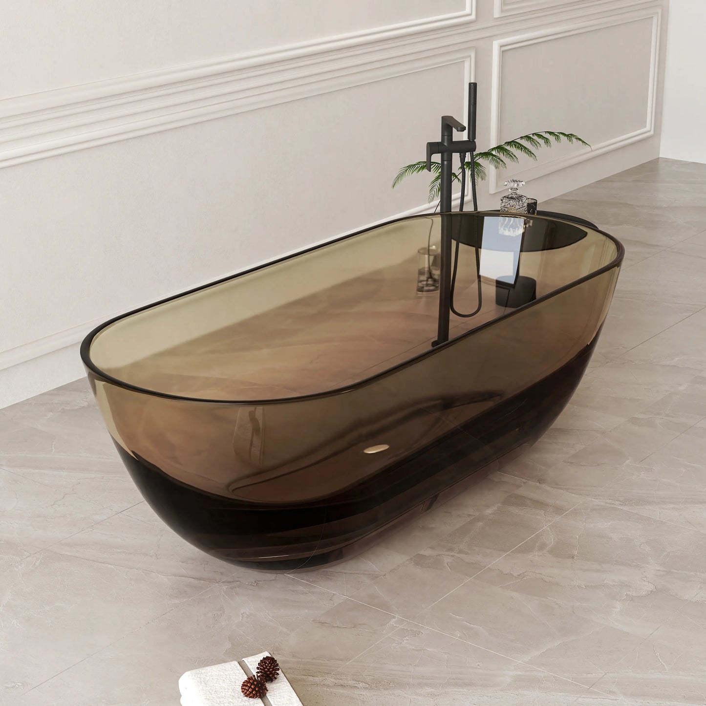 Medunjess 69'' Freestanding Bathtub Solid Surface Stone Resin Soaking Bathtub Transparent