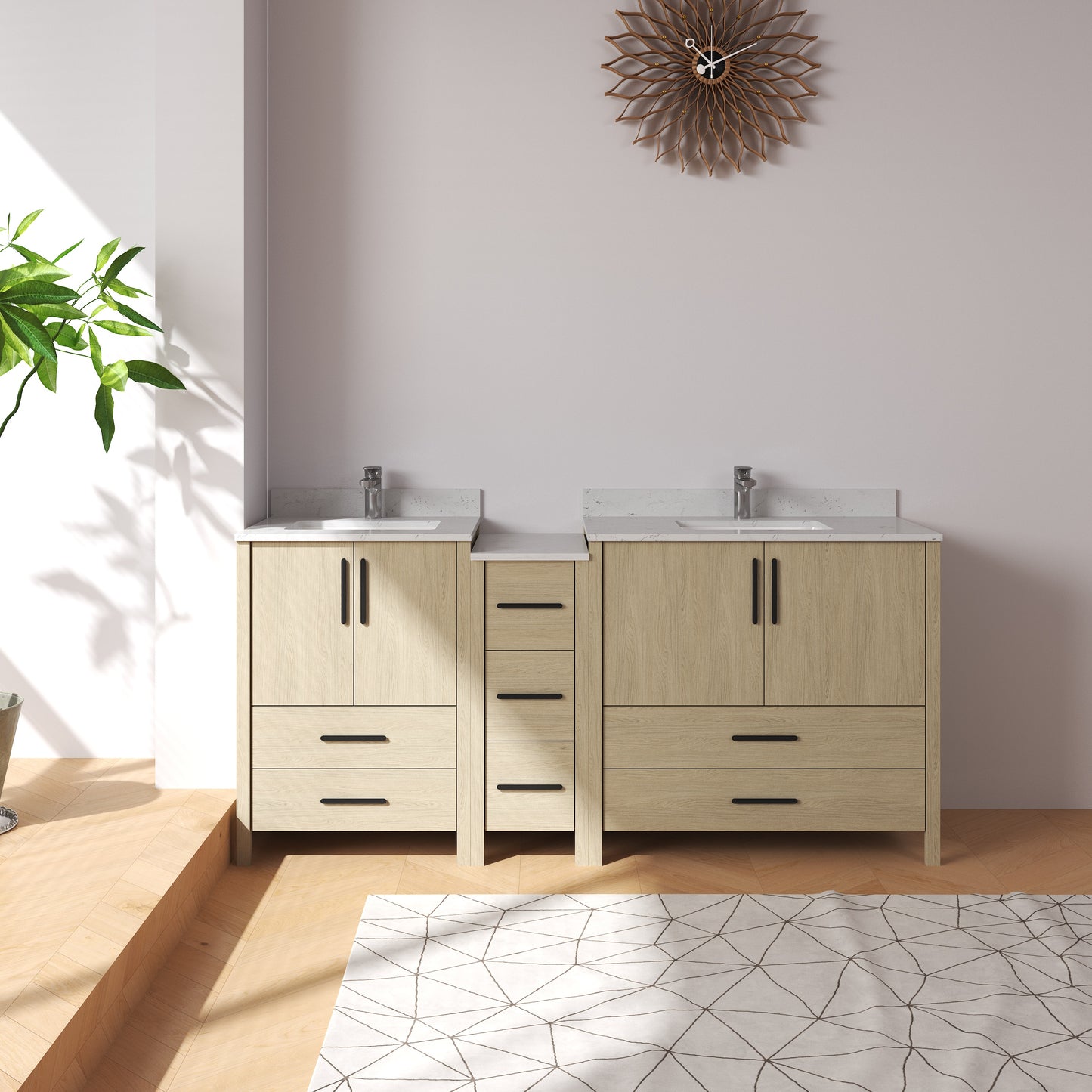 Medunjess 84'' Matrix Bathroom Vanities Sets With White Granite Top