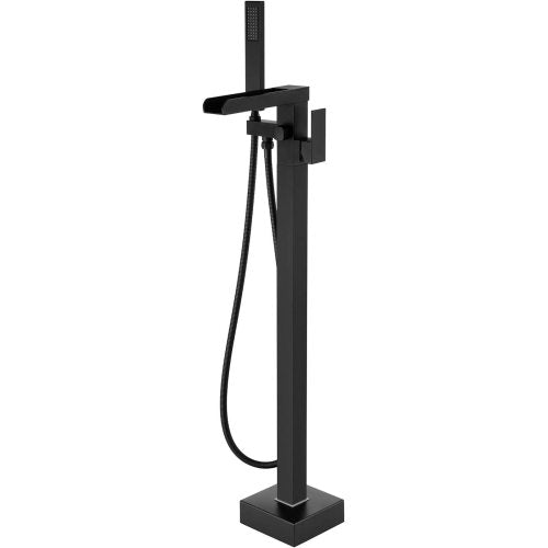 Medunjess Bathroom Freestanding Waterfall Tub filler Floor Mount Faucet with Hand Shower