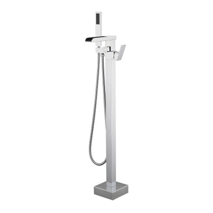 Medunjess Bathroom Freestanding Waterfall Tub filler Floor Mount Faucet with Hand Shower
