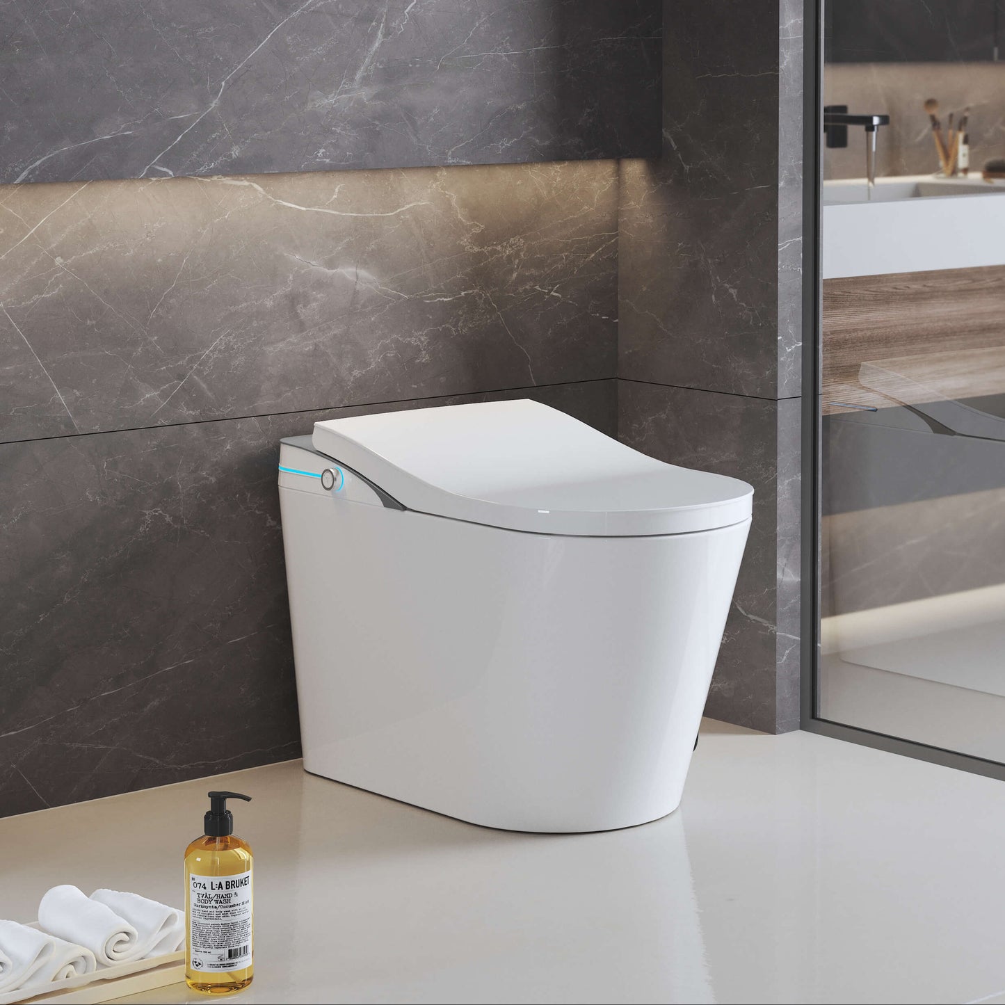 Medunjess AetherLoo Smart Toilet With Auto Lid, Heated Seat, Instant Warm Water, Wireless Remote, Night Light & Multiple Wash Modes TL-K1GD