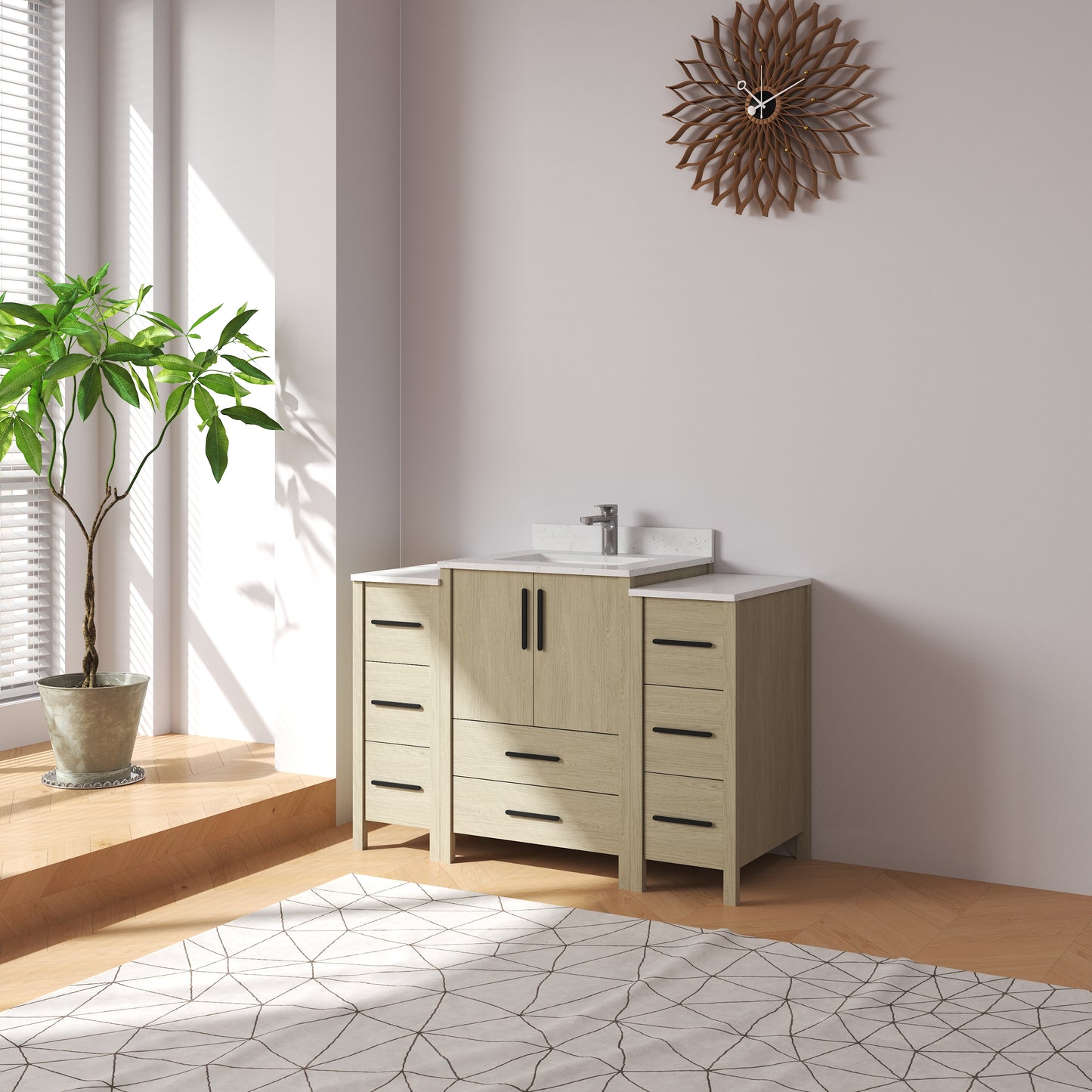 Medunjess 48'' Matrix Bathroom Vanities Sets With White Granite Top