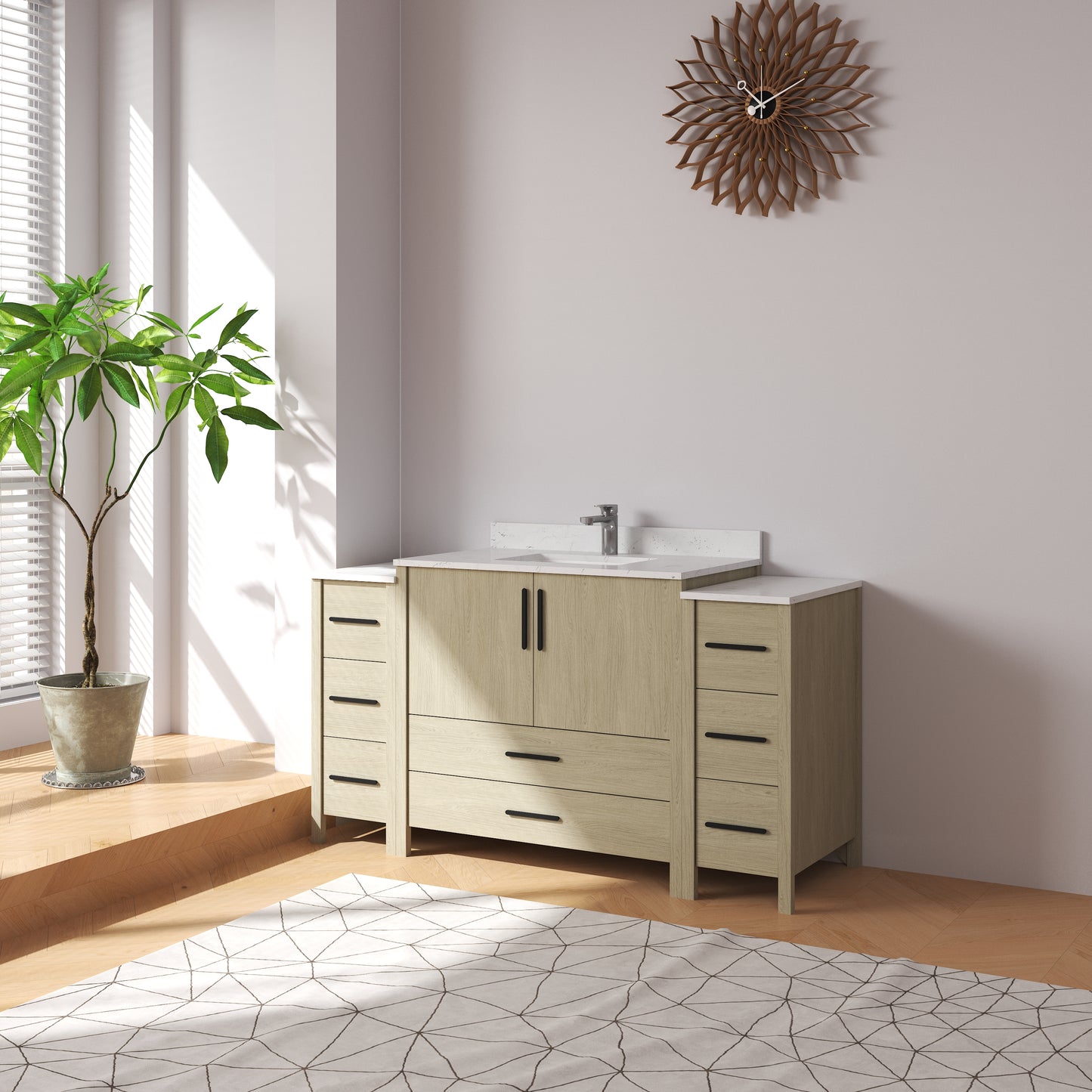 Medunjess 60'' Matrix Bathroom Vanities Sets With White Granite Top