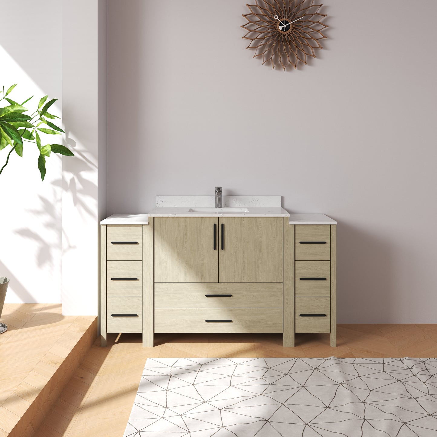 Medunjess 60'' Matrix Bathroom Vanities Sets With White Granite Top