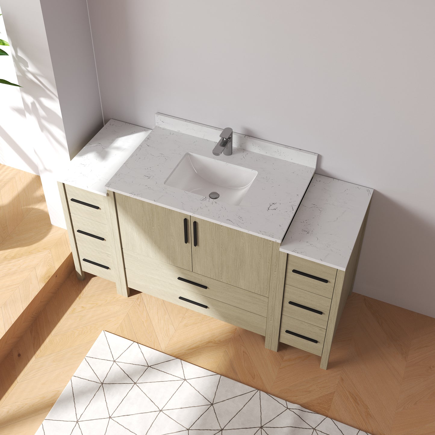 Medunjess 60'' Matrix Bathroom Vanities Sets With White Granite Top