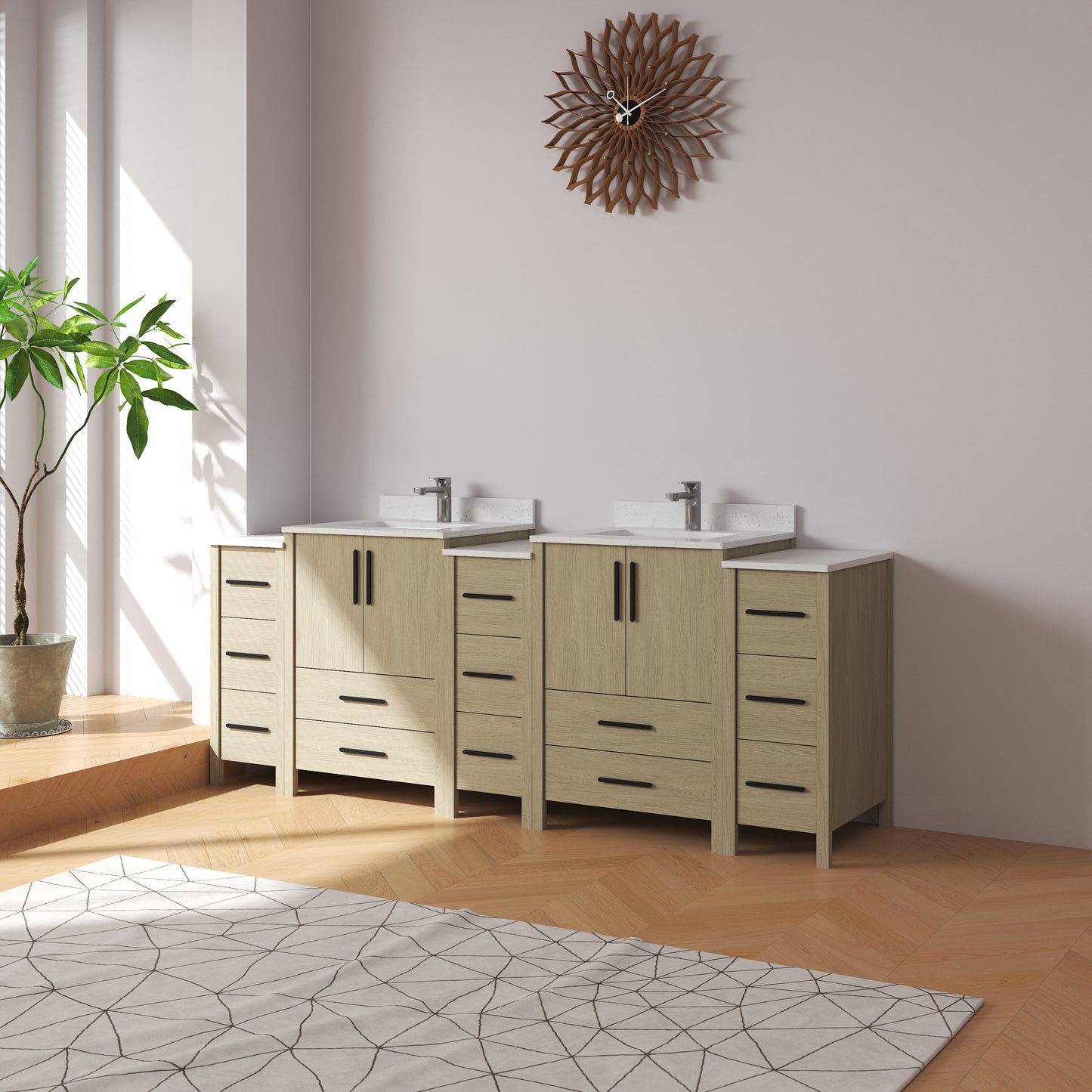 Medunjess 84'' Matrix Bathroom Vanities Sets With White Granite Top