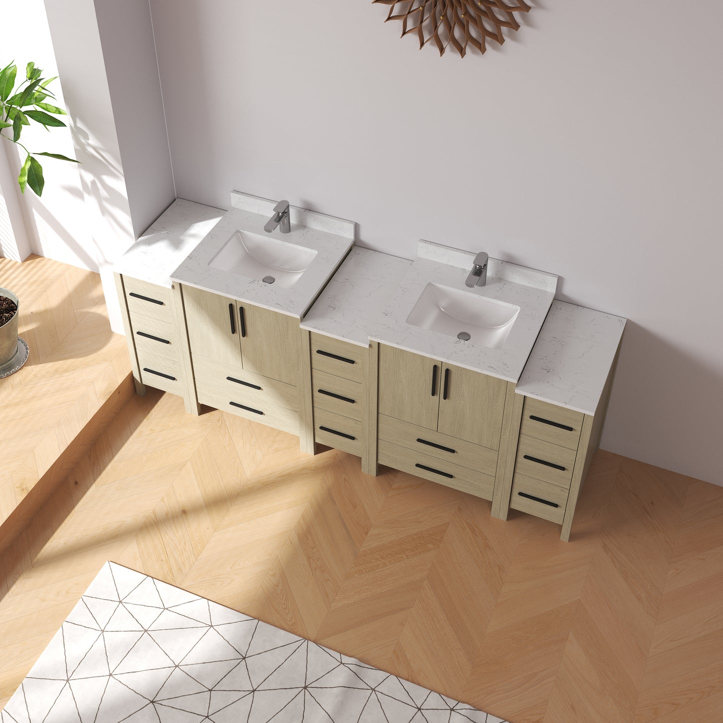 Medunjess 84'' Matrix Bathroom Vanities Sets With White Granite Top