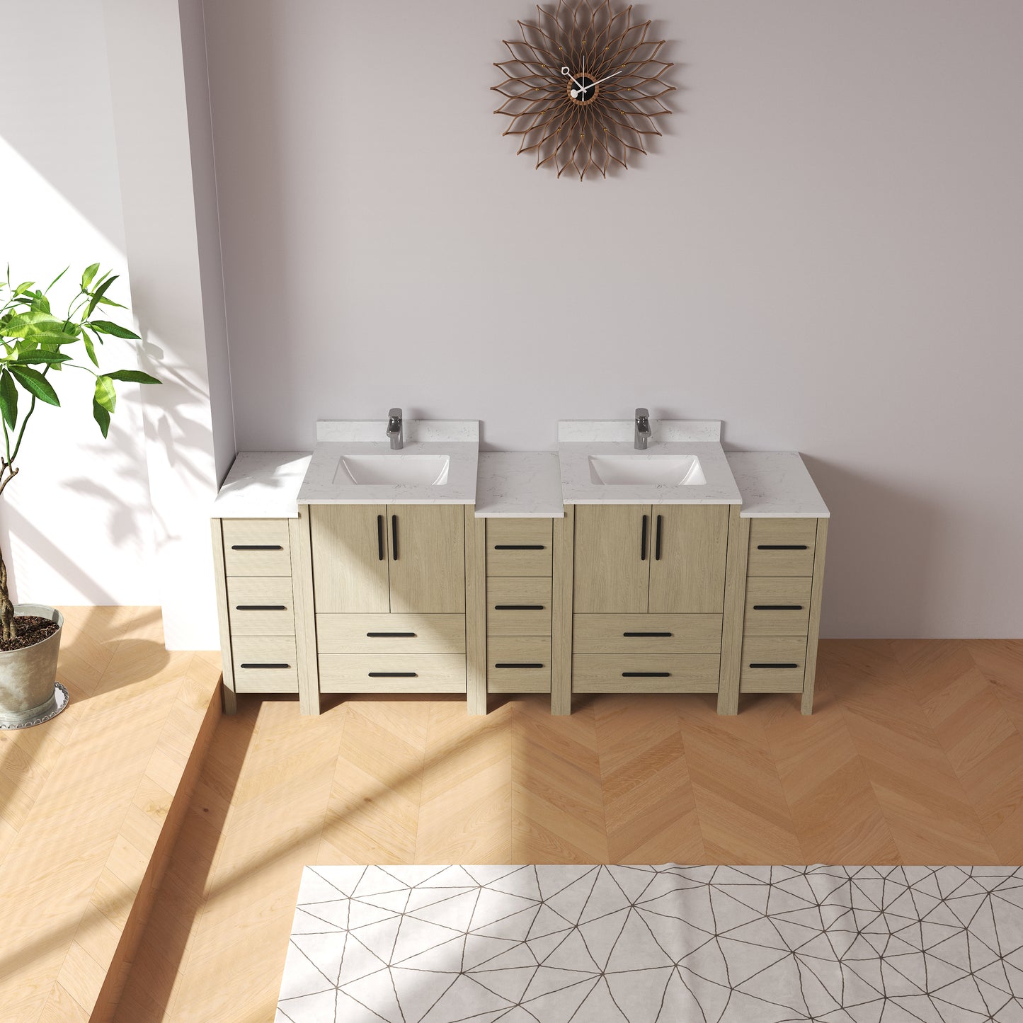 Medunjess 84'' Matrix Bathroom Vanities Sets With White Granite Top
