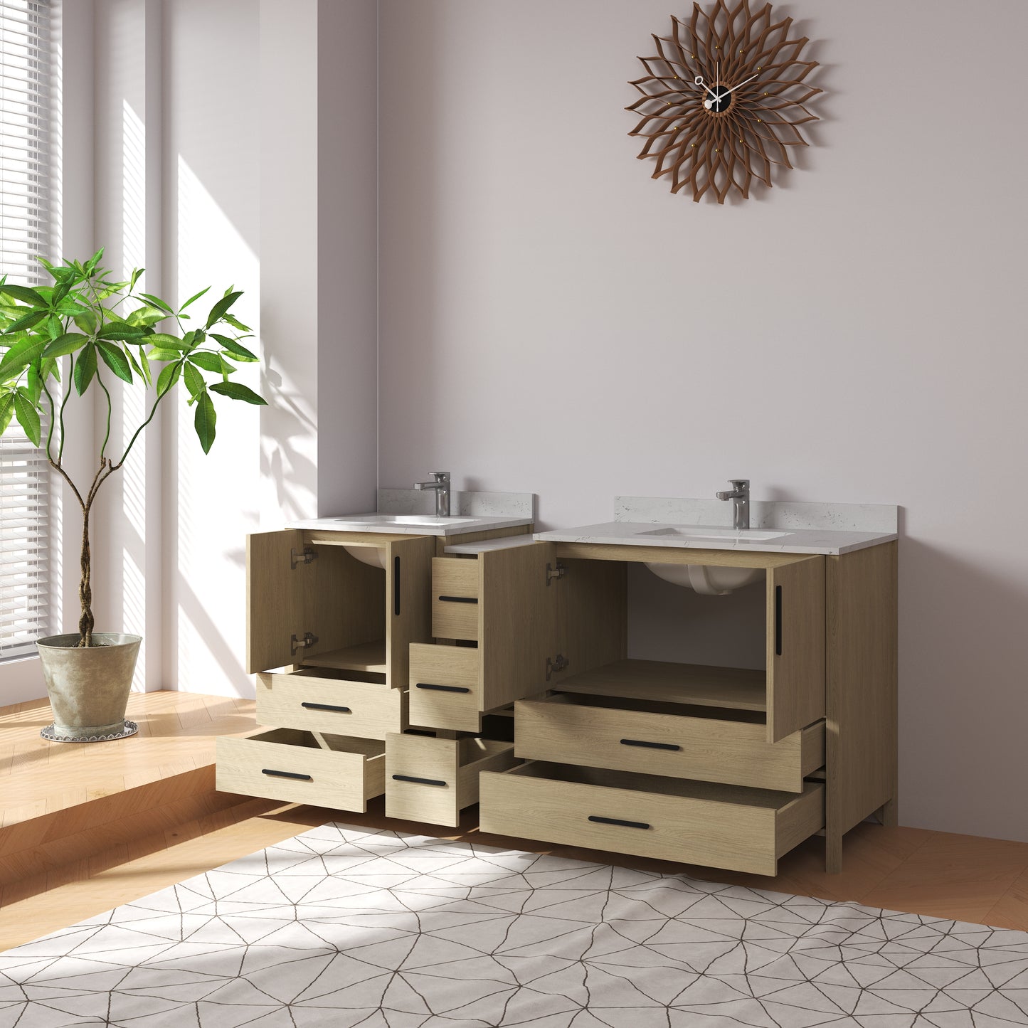Medunjess 84'' Matrix Bathroom Vanities Sets With White Granite Top