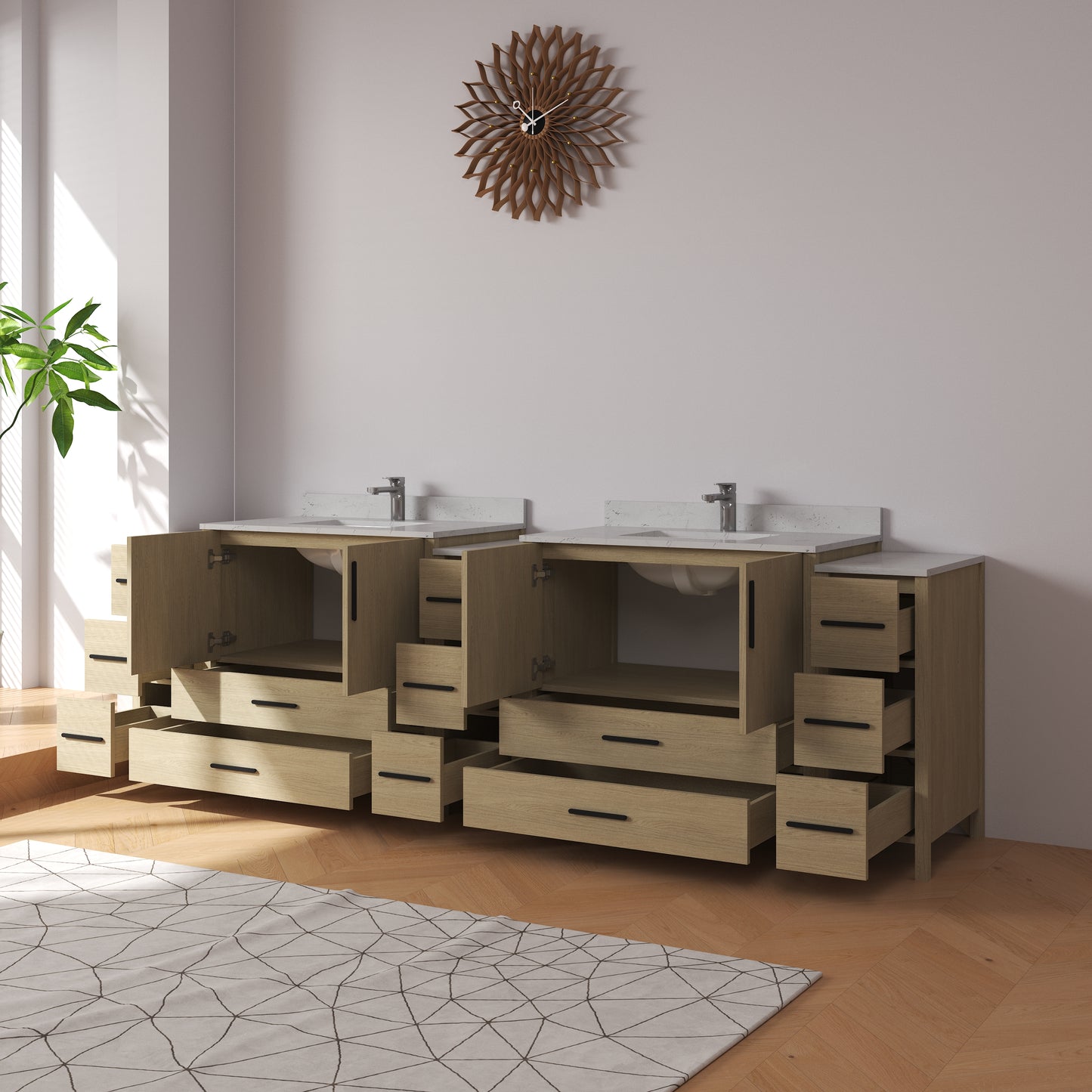 Medunjess 108'' Matrix Bathroom Vanities Sets With White Granite Top