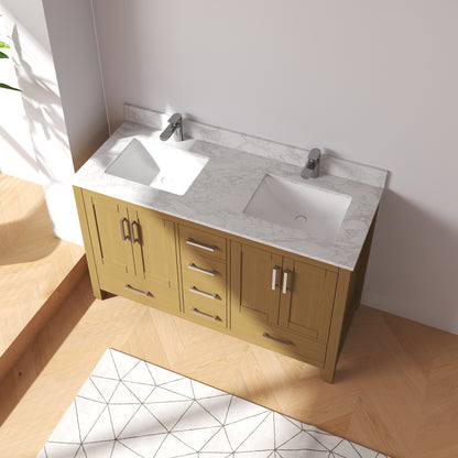 Medunjess 55" Natural Wood Double Sink Vanity with Quartz Top