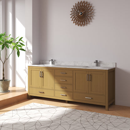 Medunjess 60" 84" Natural Wood Bathroom Vanity with Quartz Top