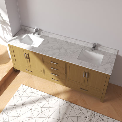 Medunjess 60" 84" Natural Wood Bathroom Vanity with Quartz Top