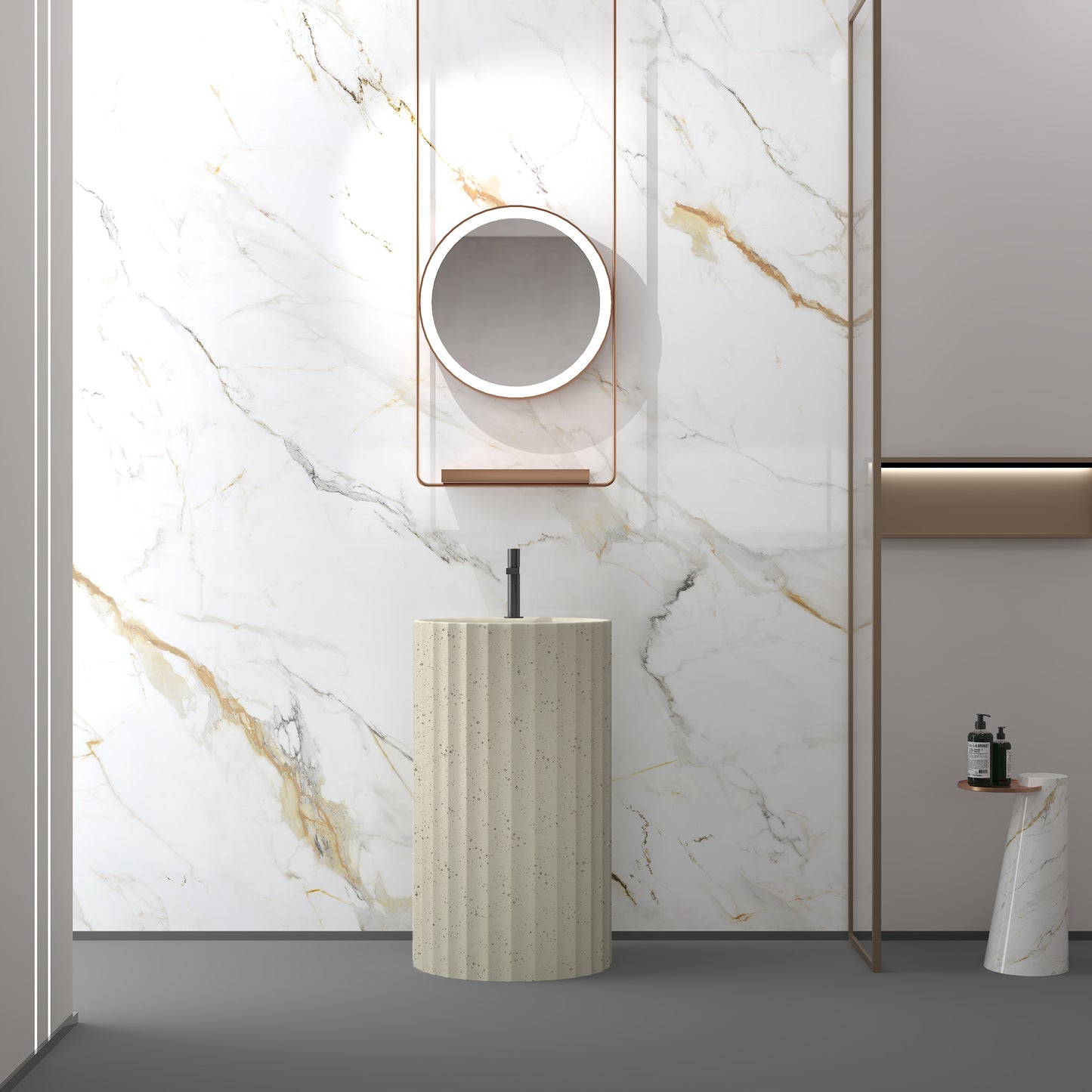 Medunjess 20.2"x35.2" Modern Solid Surface Pedestal Sink Freestanding Basin