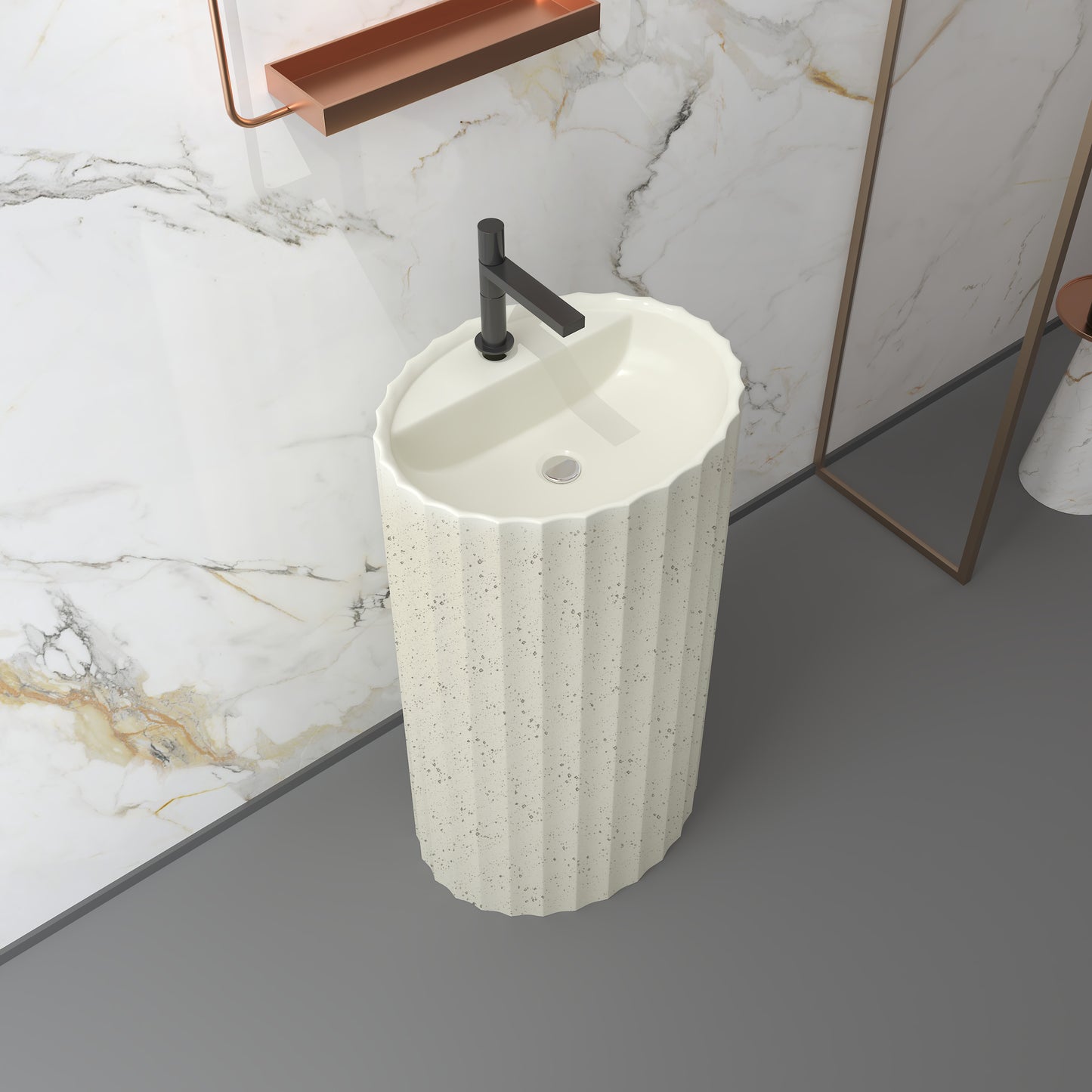 Medunjess 20.2"x35.2" Modern Solid Surface Pedestal Sink Freestanding Basin