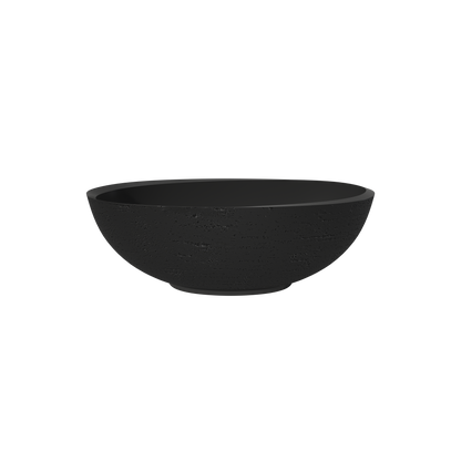 MEDUNJESS 67" Organic Modern Black Travertine Artificial Stone Freestanding Tub