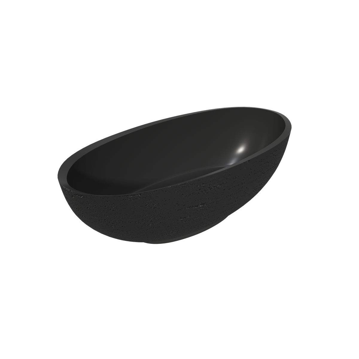 MEDUNJESS 67" Organic Modern Black Travertine Artificial Stone Freestanding Tub