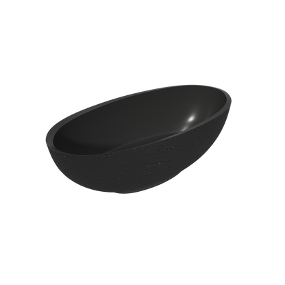 MEDUNJESS 67" Organic Modern Black Travertine Artificial Stone Freestanding Tub
