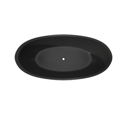 MEDUNJESS 67" Organic Modern Black Travertine Artificial Stone Freestanding Tub
