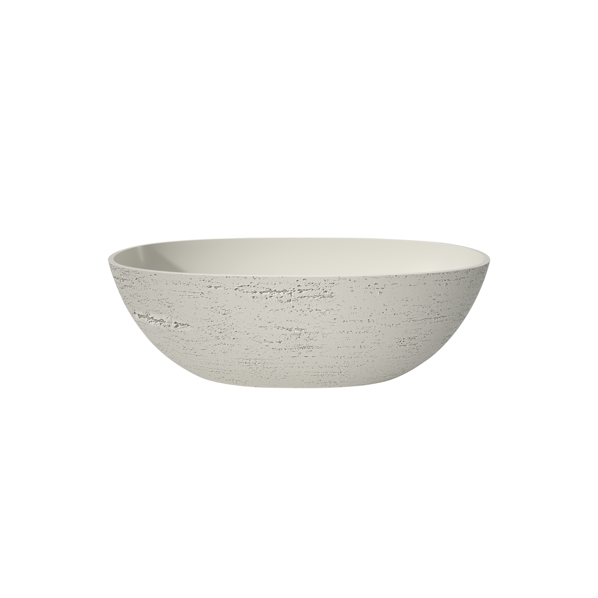 Medunjess 67"  Artificial Travertine Freestanding Bathtub Oval Stone Resin Soaking Tub in Linen