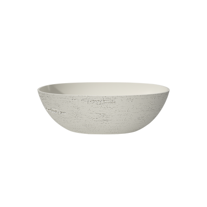 Medunjess 67"  Artificial Travertine Freestanding Bathtub Oval Stone Resin Soaking Tub in Linen