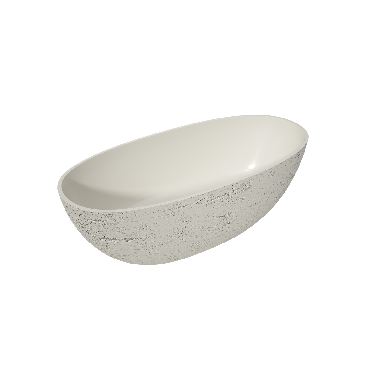 Medunjess 67"  Artificial Travertine Freestanding Bathtub Oval Stone Resin Soaking Tub in Linen