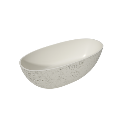 Medunjess 67"  Artificial Travertine Freestanding Bathtub Oval Stone Resin Soaking Tub in Linen