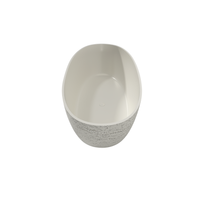 Medunjess 67"  Artificial Travertine Freestanding Bathtub Oval Stone Resin Soaking Tub in Linen
