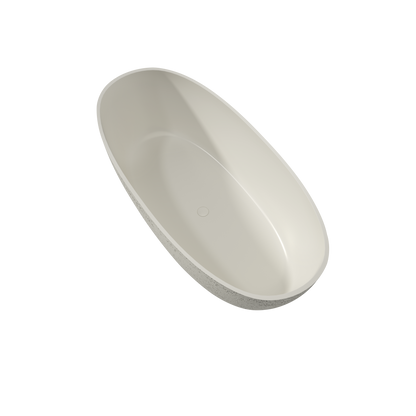 Medunjess 67"  Artificial Travertine Freestanding Bathtub Oval Stone Resin Soaking Tub in Linen