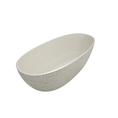 Medunjess 67"  Artificial Travertine Freestanding Bathtub Oval Stone Resin Soaking Tub in Linen