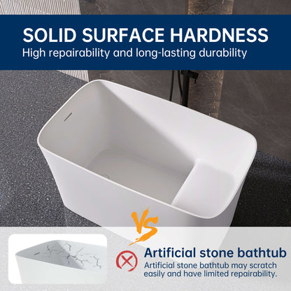 Medunjess 47'' Japanese Freestanding Tub With Seat Solid Surface Rectangular Soaking Bathtub