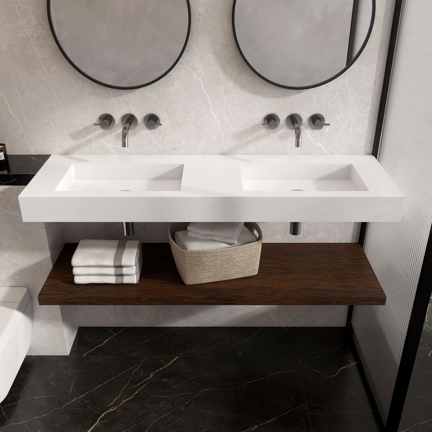 Medunjess 59'' Wall Mounted Bathroom Sink Solid Surface Double sink