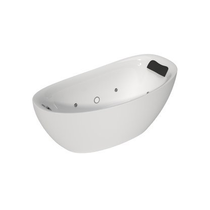 Medunjess 71" Modern Freestanding Seamless Acrylic Whirlpool Hydromassage Bathtub with 6 Water Jets, Chromatherapy LED Light, Ergonomic Black Gel Pillow