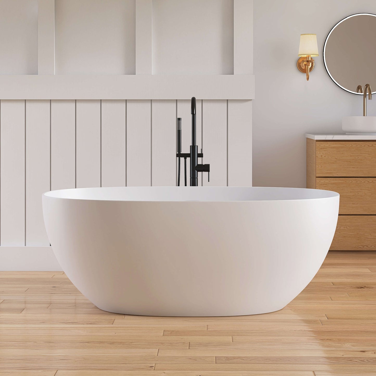 Medunjess 59" White Large Capacity Freestanding Deep Soaking Acrylic Bathtub