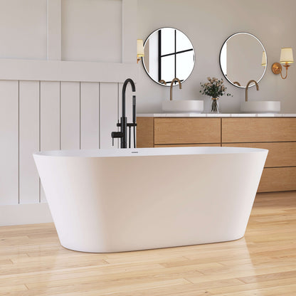 Medunjess 63'' Freestanding Tub Solid Surface Deep Freestanding Soaking Bathtub